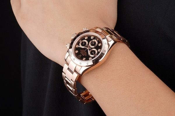Rolex Daytona Rose Gold Plated Stainless Steel Black Dial