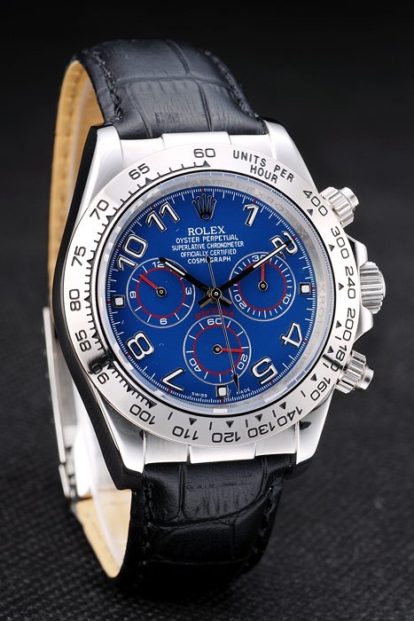 Rolex Daytona Stainless Steel Case Blue Dial Black Leather Strap