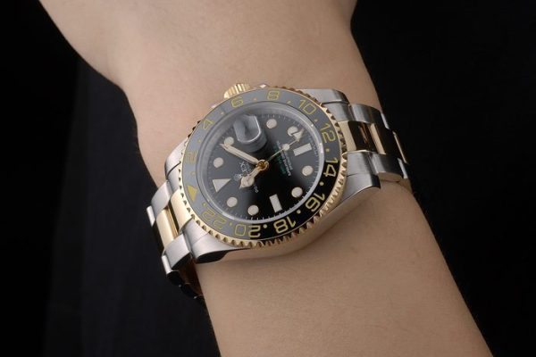 Swiss Rolex GMT Master Rose Gold Bezel Black Dial 80295