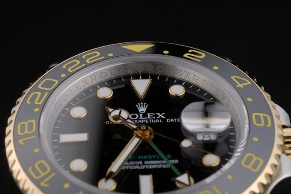 Swiss Rolex GMT Master Rose Gold Bezel Black Dial 80295