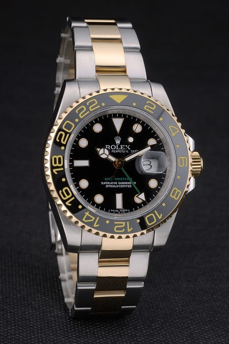 Swiss Rolex GMT Master Rose Gold Bezel Black Dial 80295