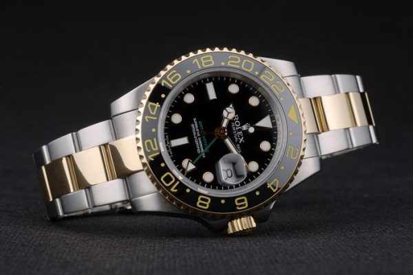 Swiss Rolex GMT Master Rose Gold Bezel Black Dial 80295