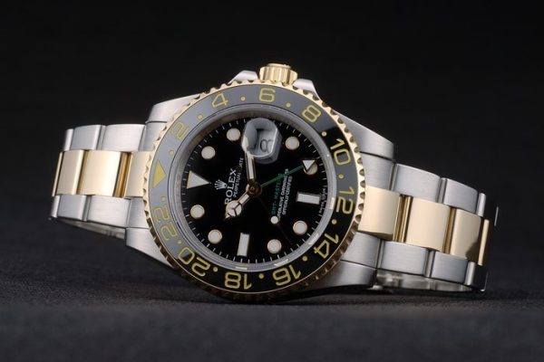 Swiss Rolex GMT Master Rose Gold Bezel Black Dial 80295